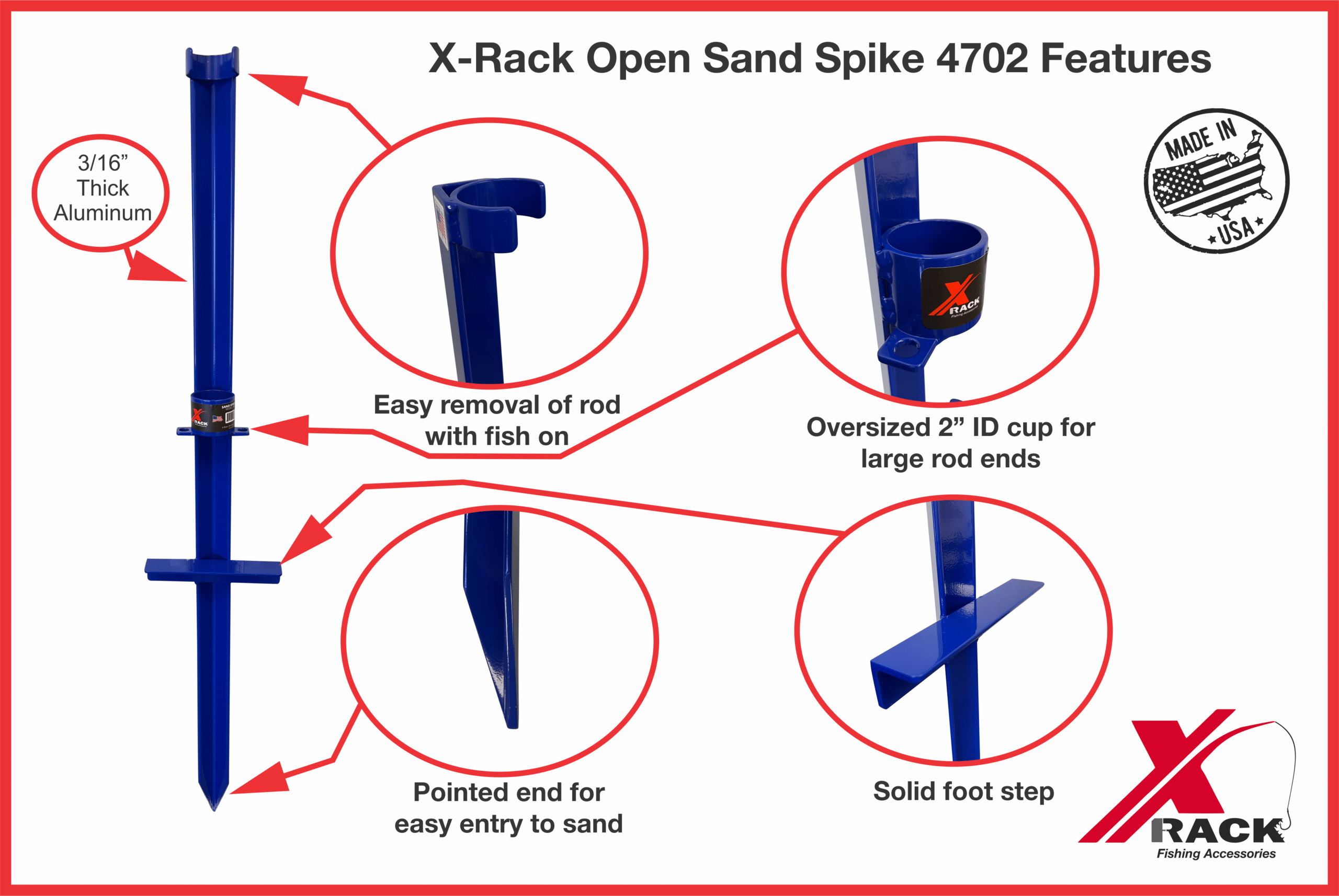 X-Rack Sand Spike 47 portacanna spiaggia aperto set 3 tricolore