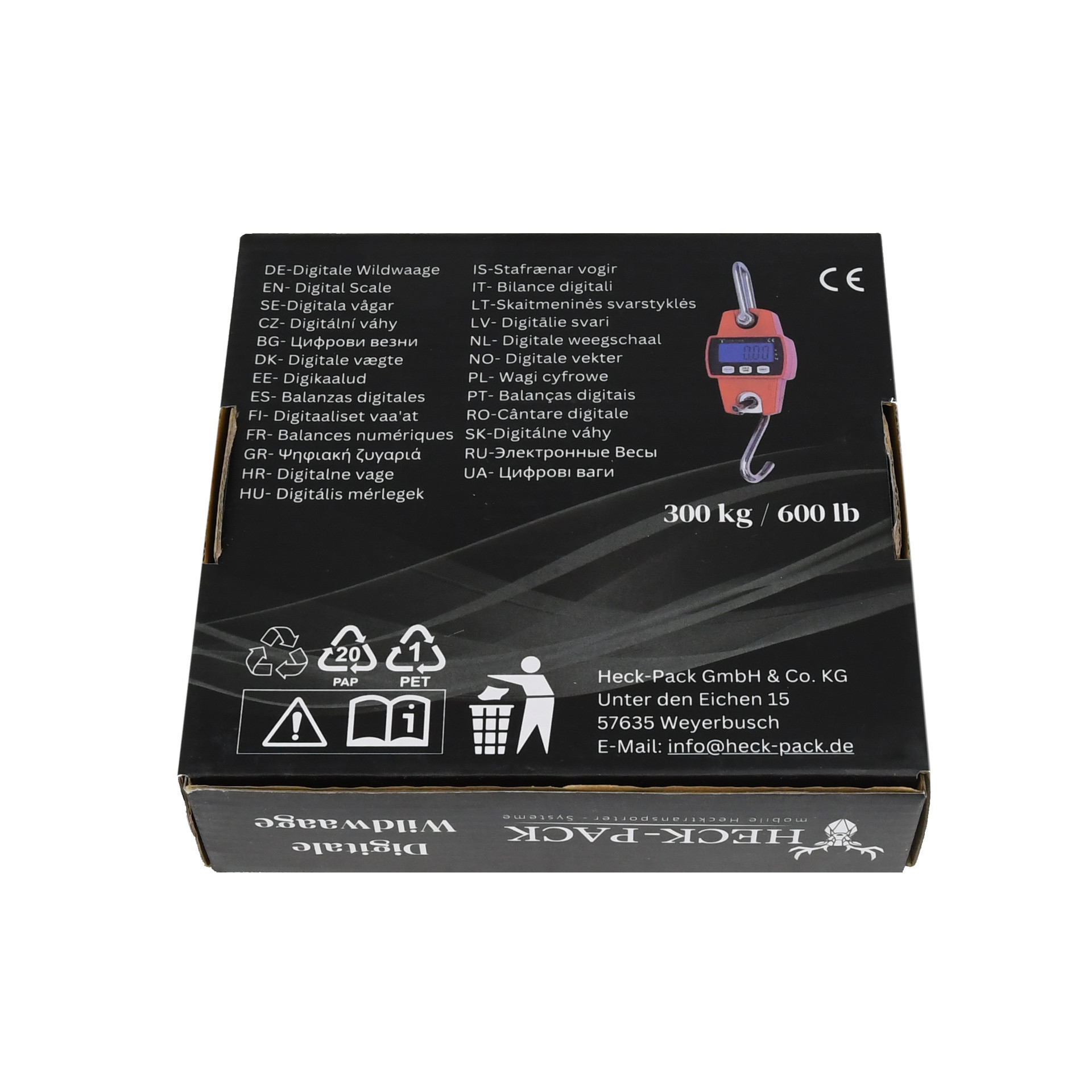Heck-Pack 300 kg bilancia sospesa digitale con display LCD tara